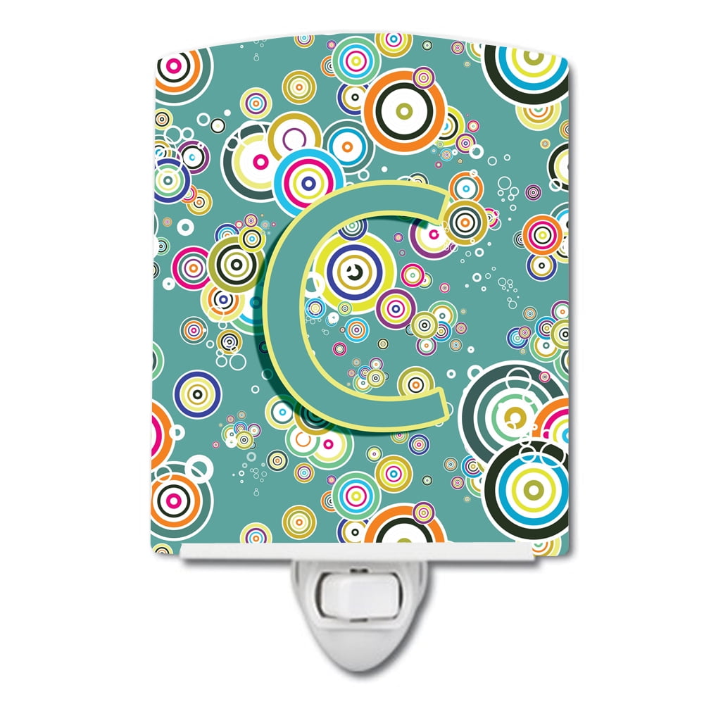 CJ2015-CCNL Letter C Circle Circle Teal Initial Alphabet Ceramic Night Light