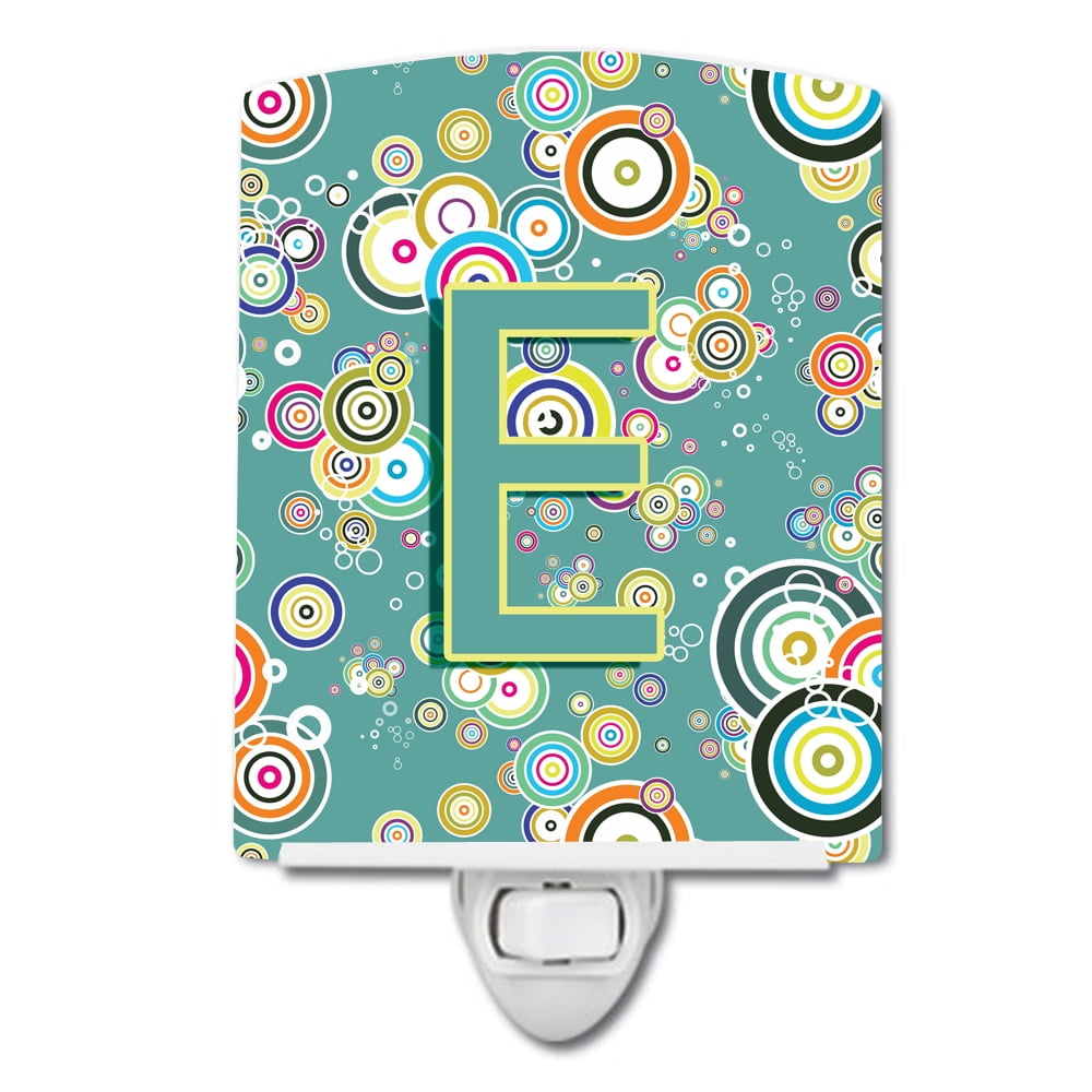 CJ2015-ECNL Letter E Circle Circle Teal Initial Alphabet Ceramic Night Light