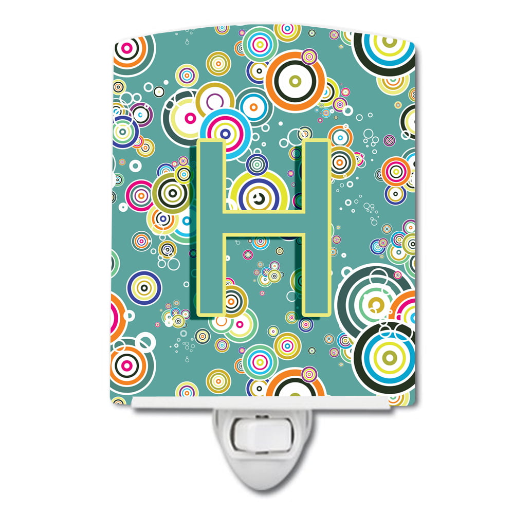 CJ2015-HCNL Letter H Circle Circle Teal Initial Alphabet Ceramic Night Light