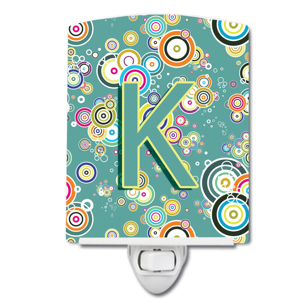 Letter K Circle Circle Teal Initial Alphabet Ceramic Night Light