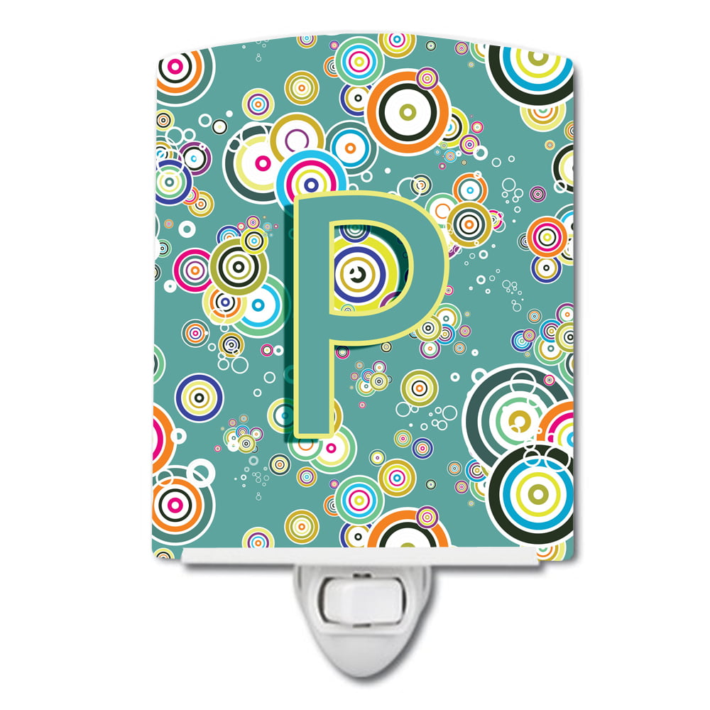 CJ2015-PCNL Letter P Circle Circle Teal Initial Alphabet Ceramic Night Light