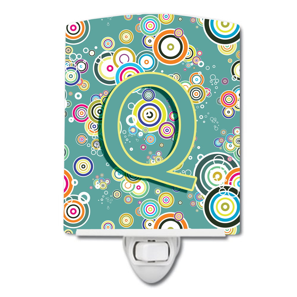 Letter Q Circle Circle Teal Initial Alphabet Ceramic Night Light