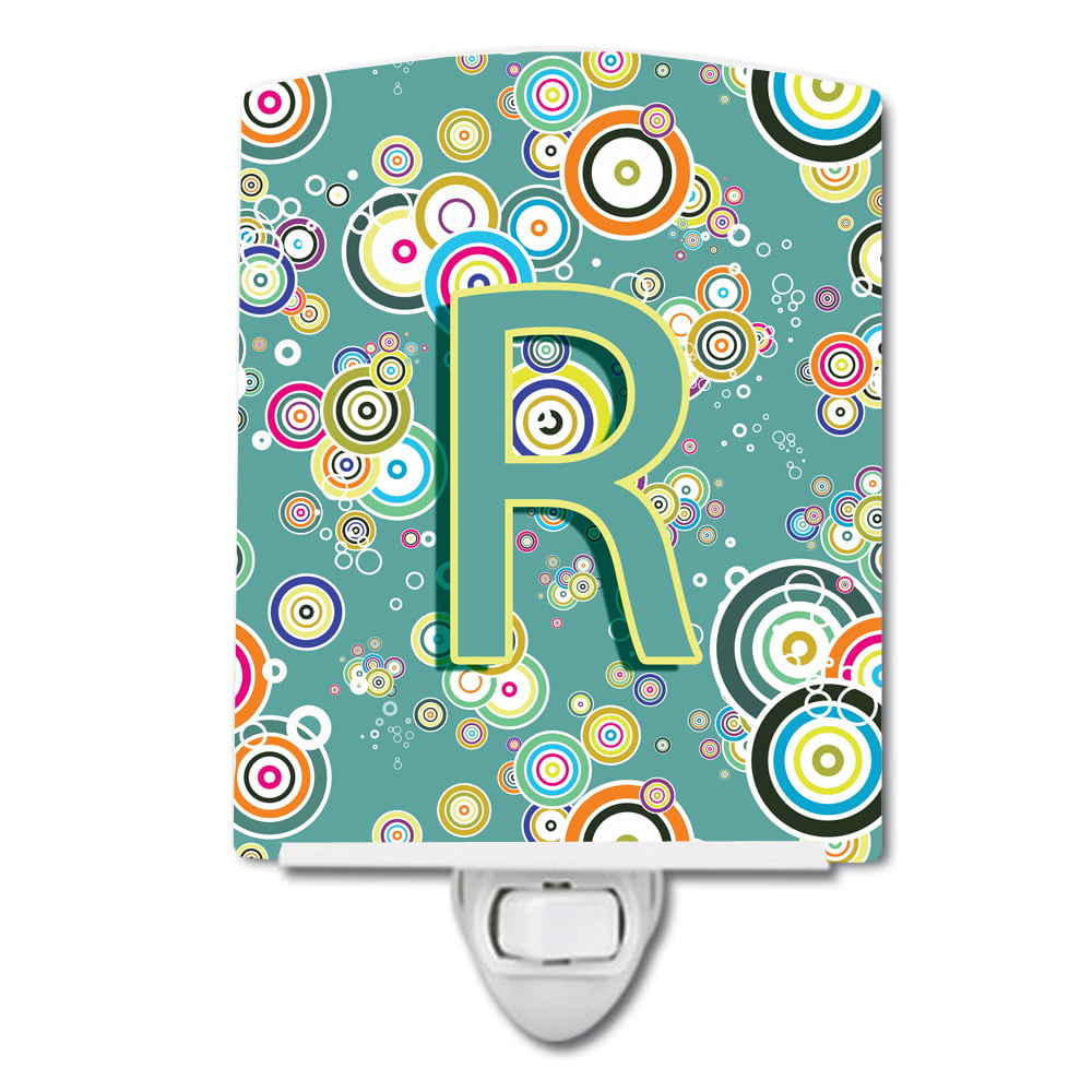 CJ2015-RCNL Letter R Circle Circle Teal Initial Alphabet Ceramic Night Light