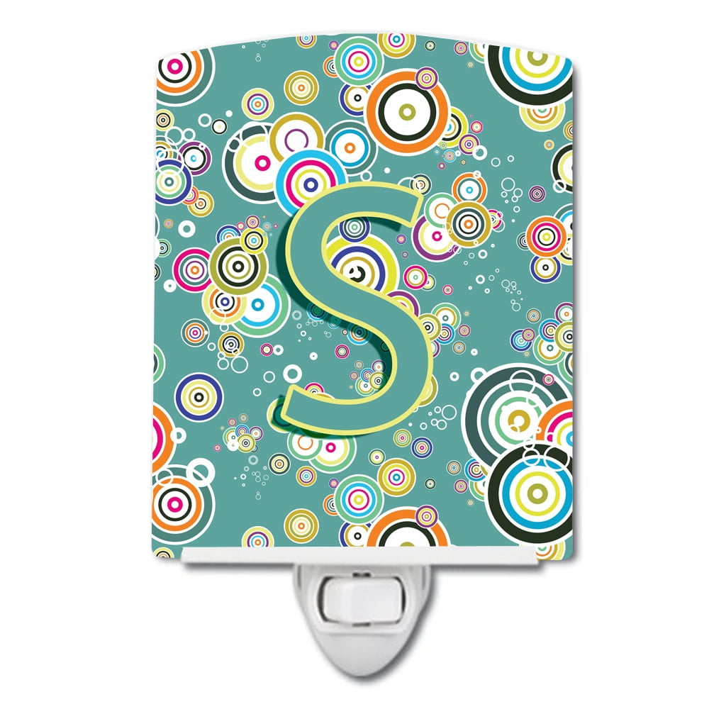 Letter S Circle Circle Teal Initial Alphabet Ceramic Night Light