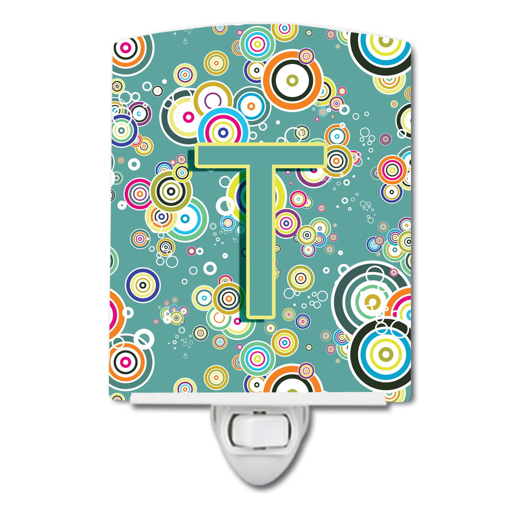 Letter T Circle Circle Teal Initial Alphabet Ceramic Night Light
