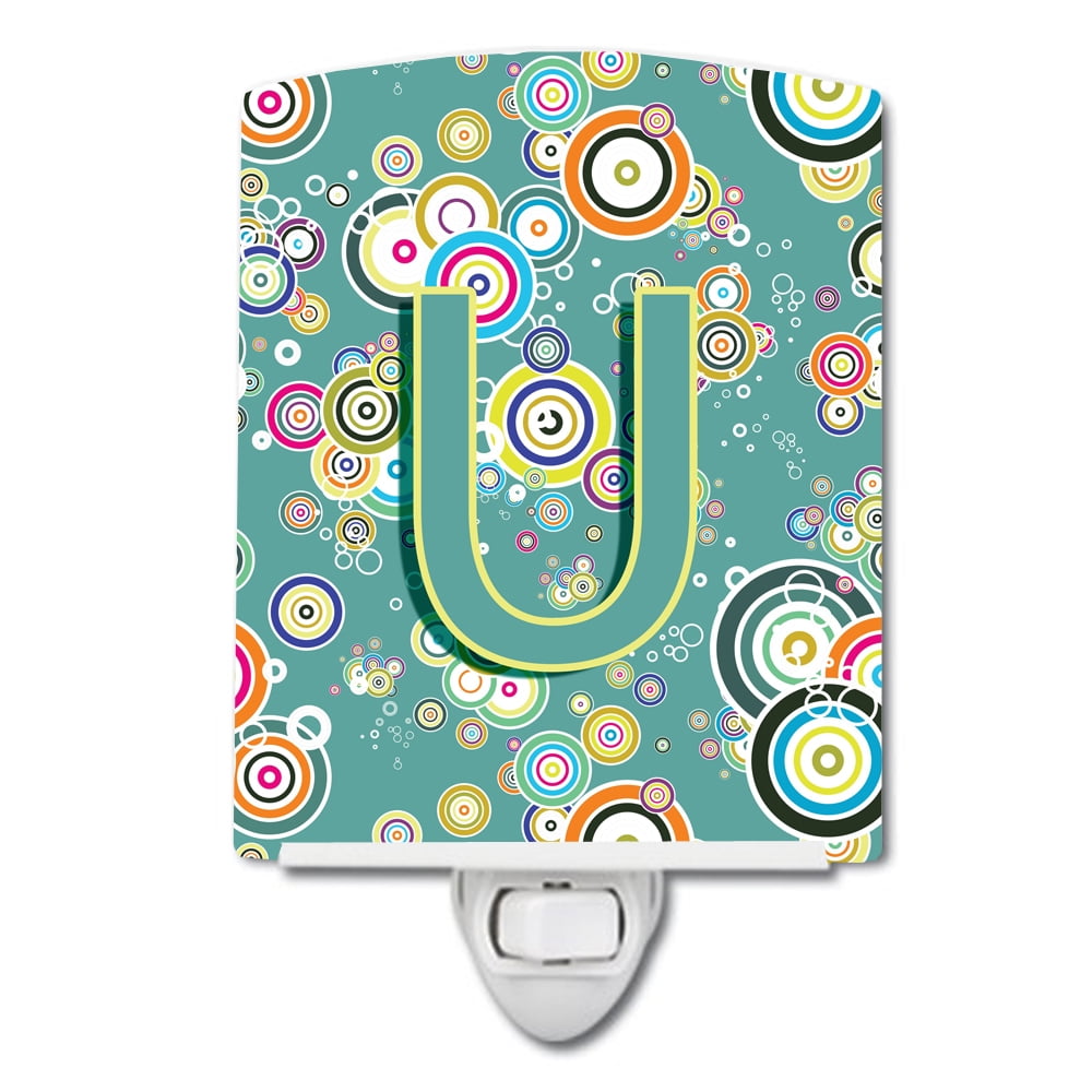 Letter U Circle Circle Teal Initial Alphabet Ceramic Night Light