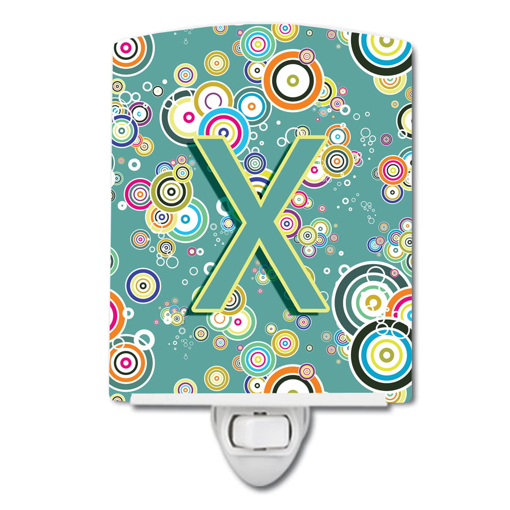 Letter X Circle Circle Teal Initial Alphabet Ceramic Night Light