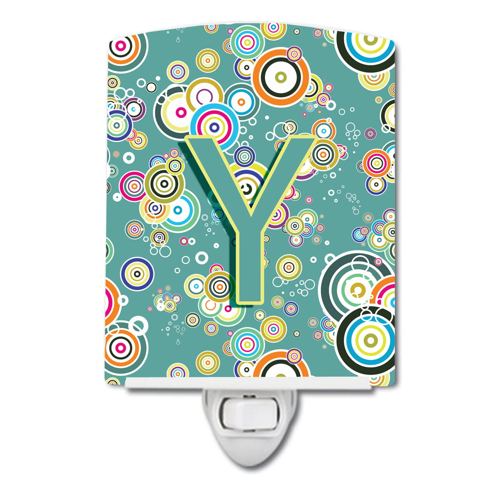 Letter Y Circle Circle Teal Initial Alphabet Ceramic Night Light