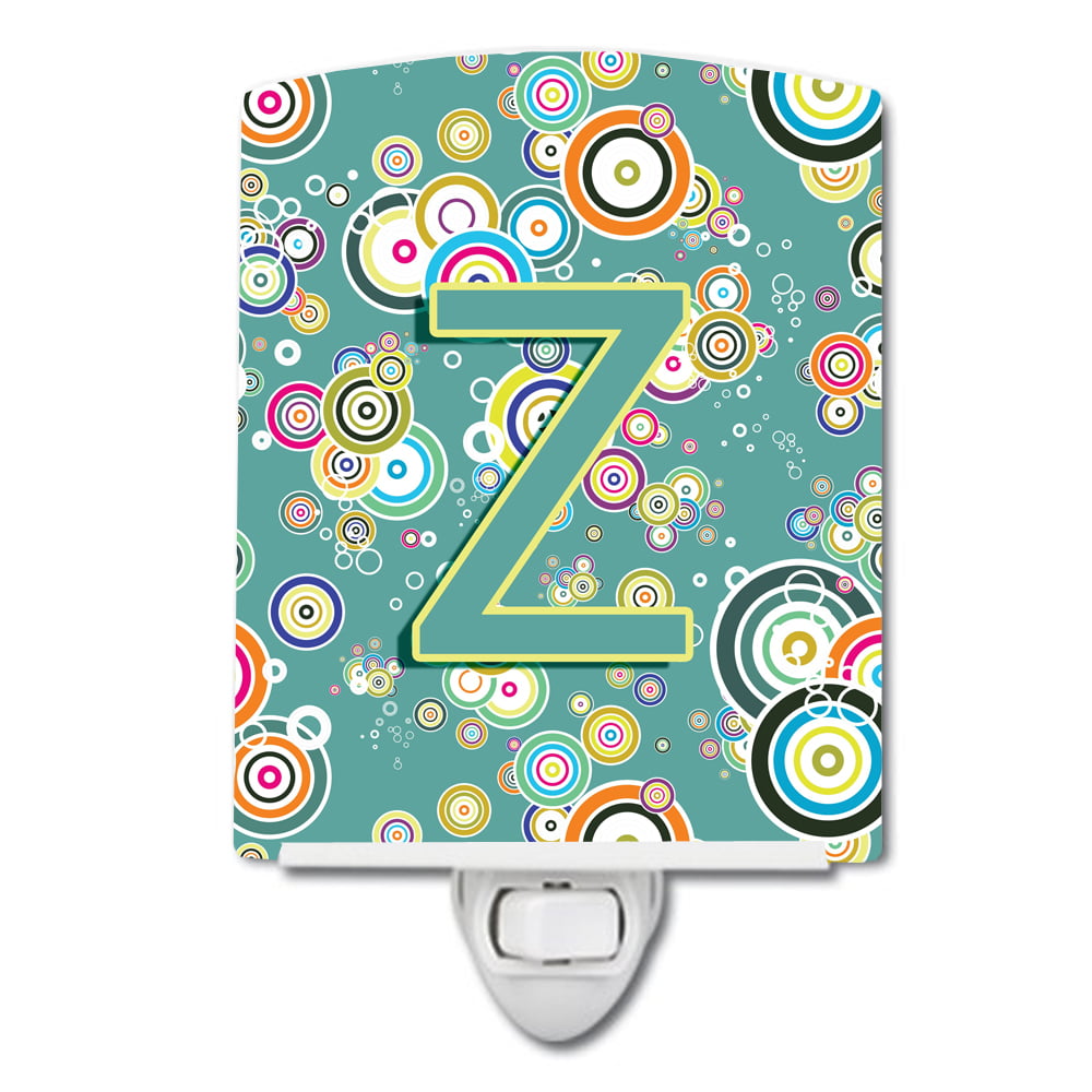 Letter Z Circle Circle Teal Initial Alphabet Ceramic Night Light