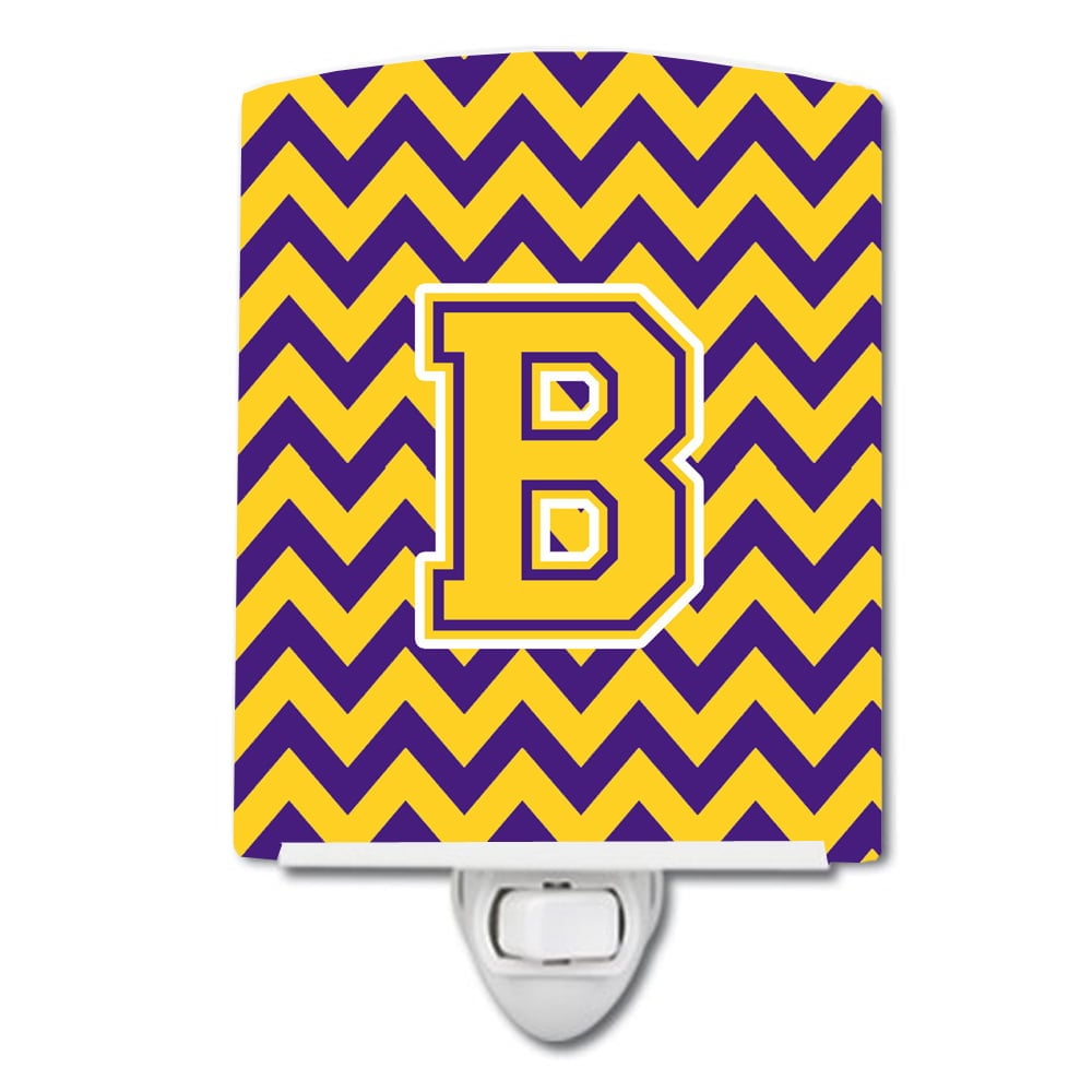 Letter B Chevron Purple & Gold Ceramic Night Light