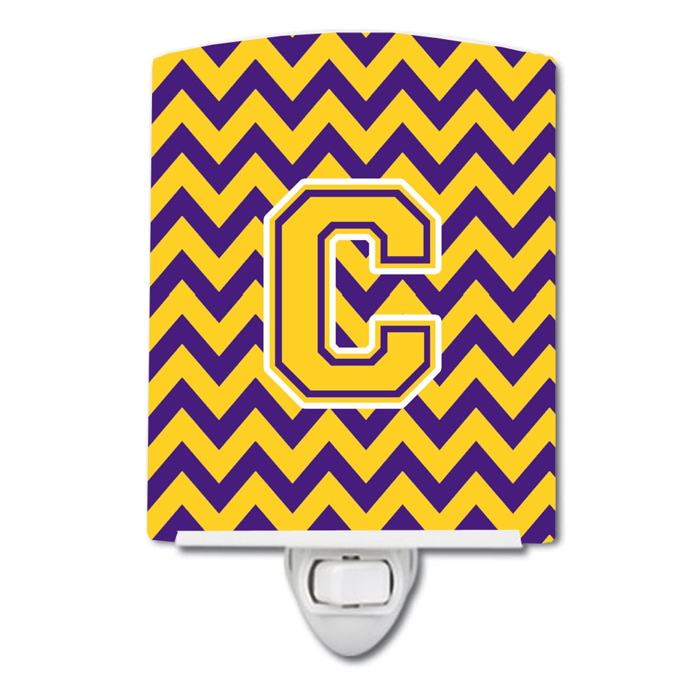 Letter C Chevron Purple & Gold Ceramic Night Light
