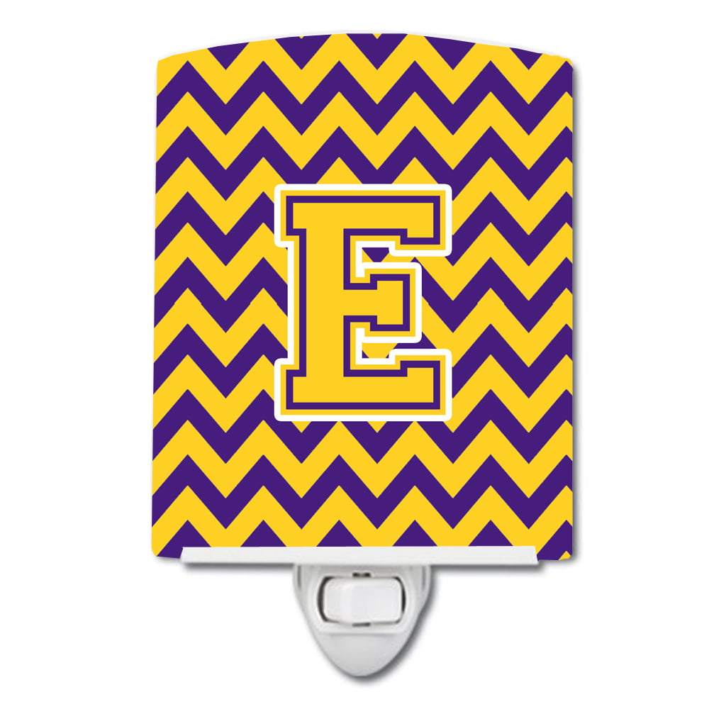 Letter E Chevron Purple & Gold Ceramic Night Light