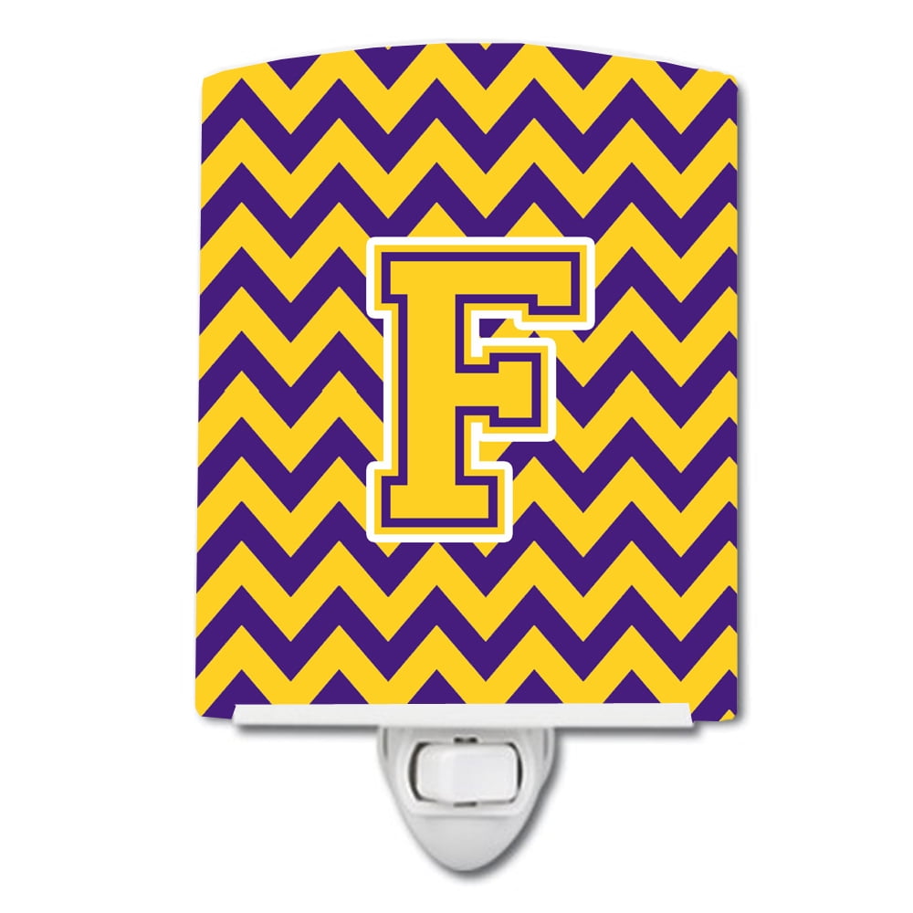 Letter F Chevron Purple & Gold Ceramic Night Light