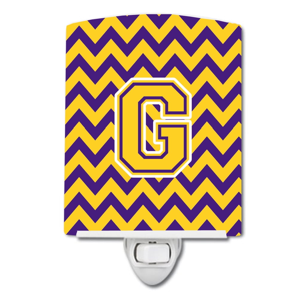 Letter G Chevron Purple & Gold Ceramic Night Light
