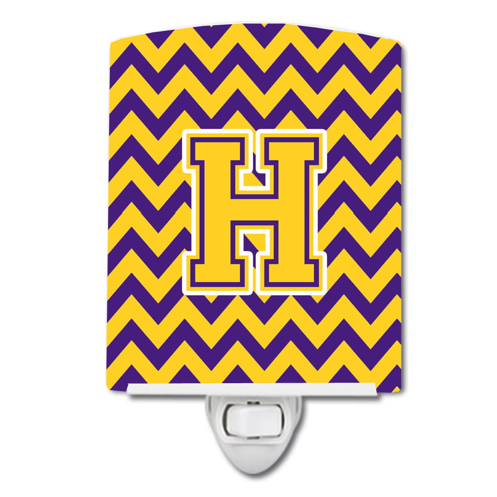Letter H Chevron Purple & Gold Ceramic Night Light