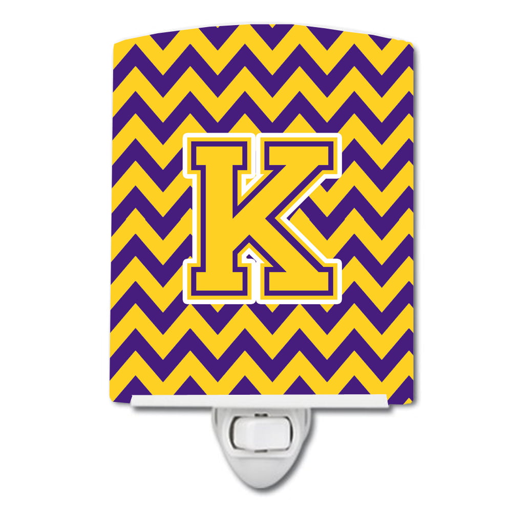 Letter K Chevron Purple & Gold Ceramic Night Light