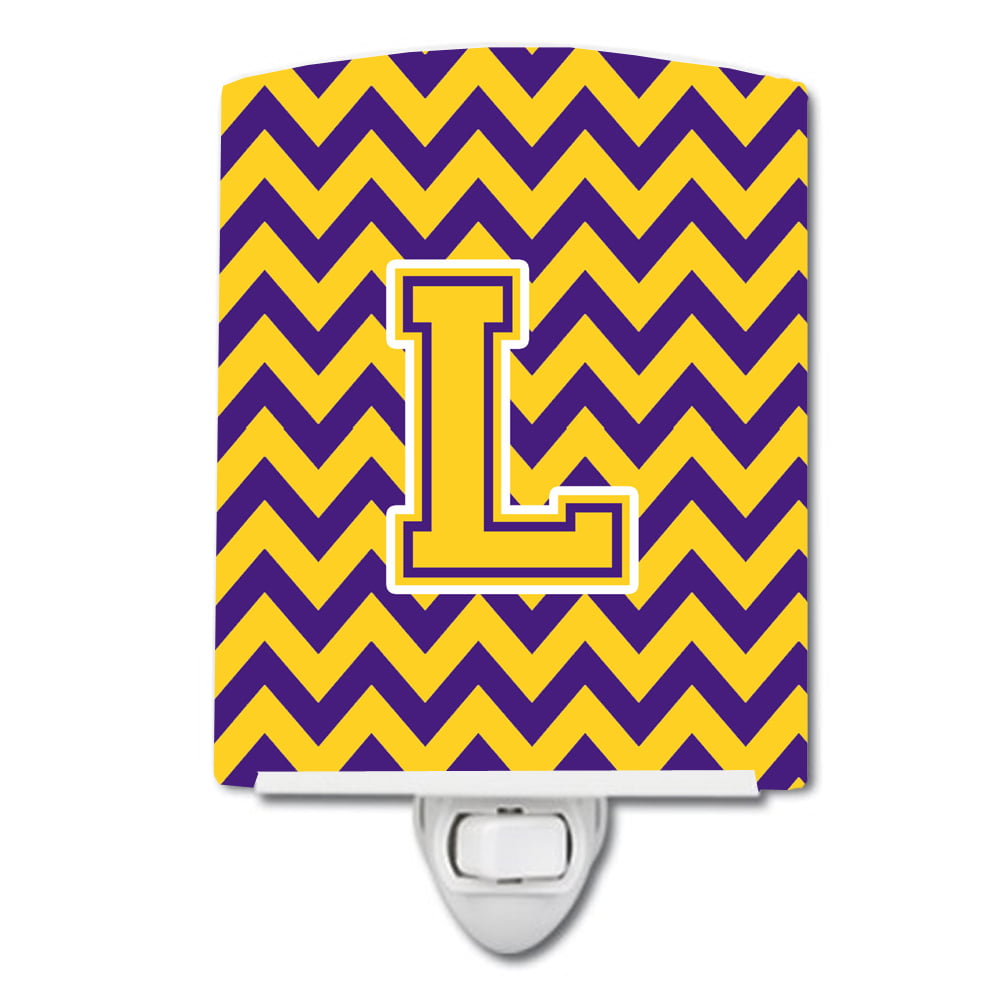 Letter L Chevron Purple & Gold Ceramic Night Light
