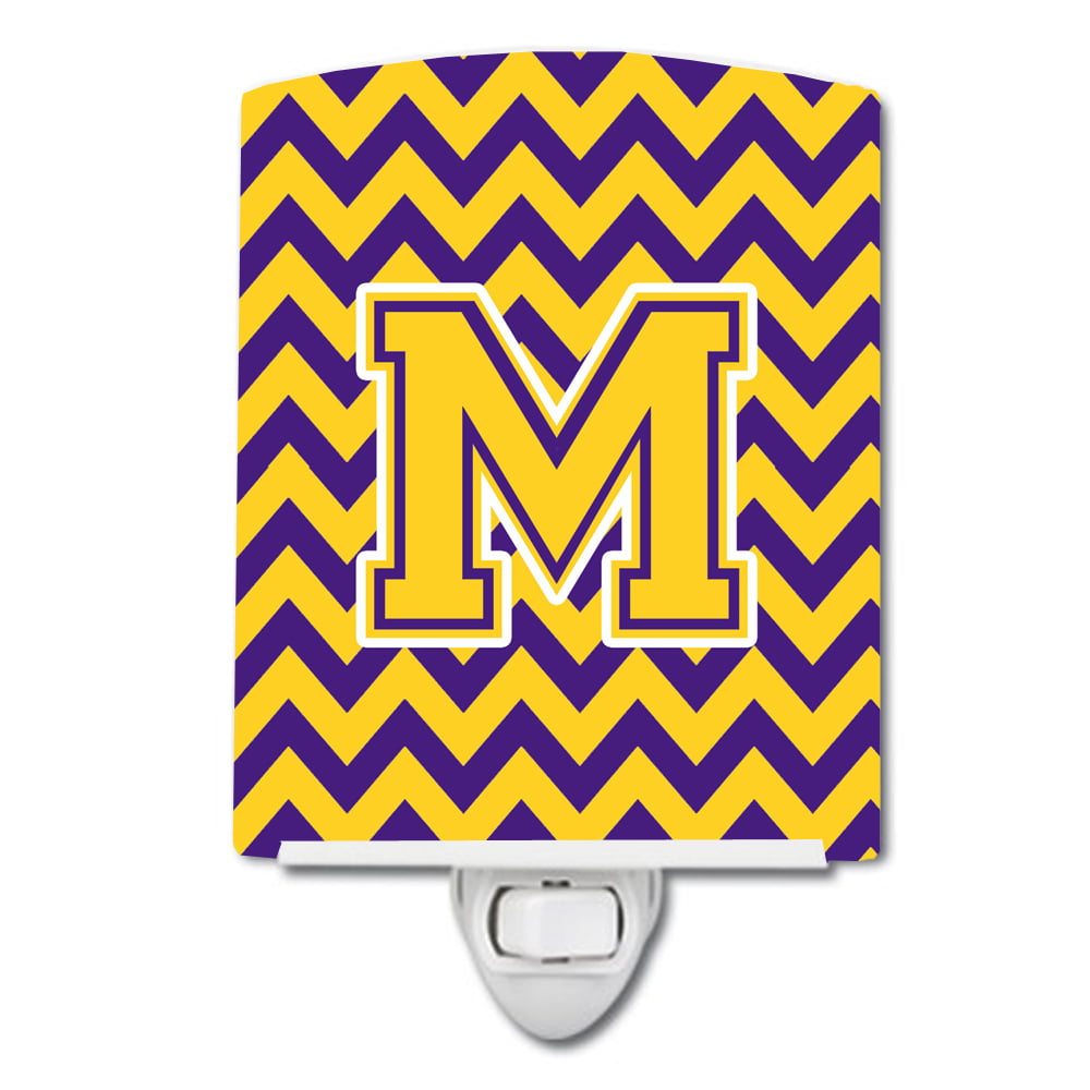 Letter M Chevron Purple & Gold Ceramic Night Light