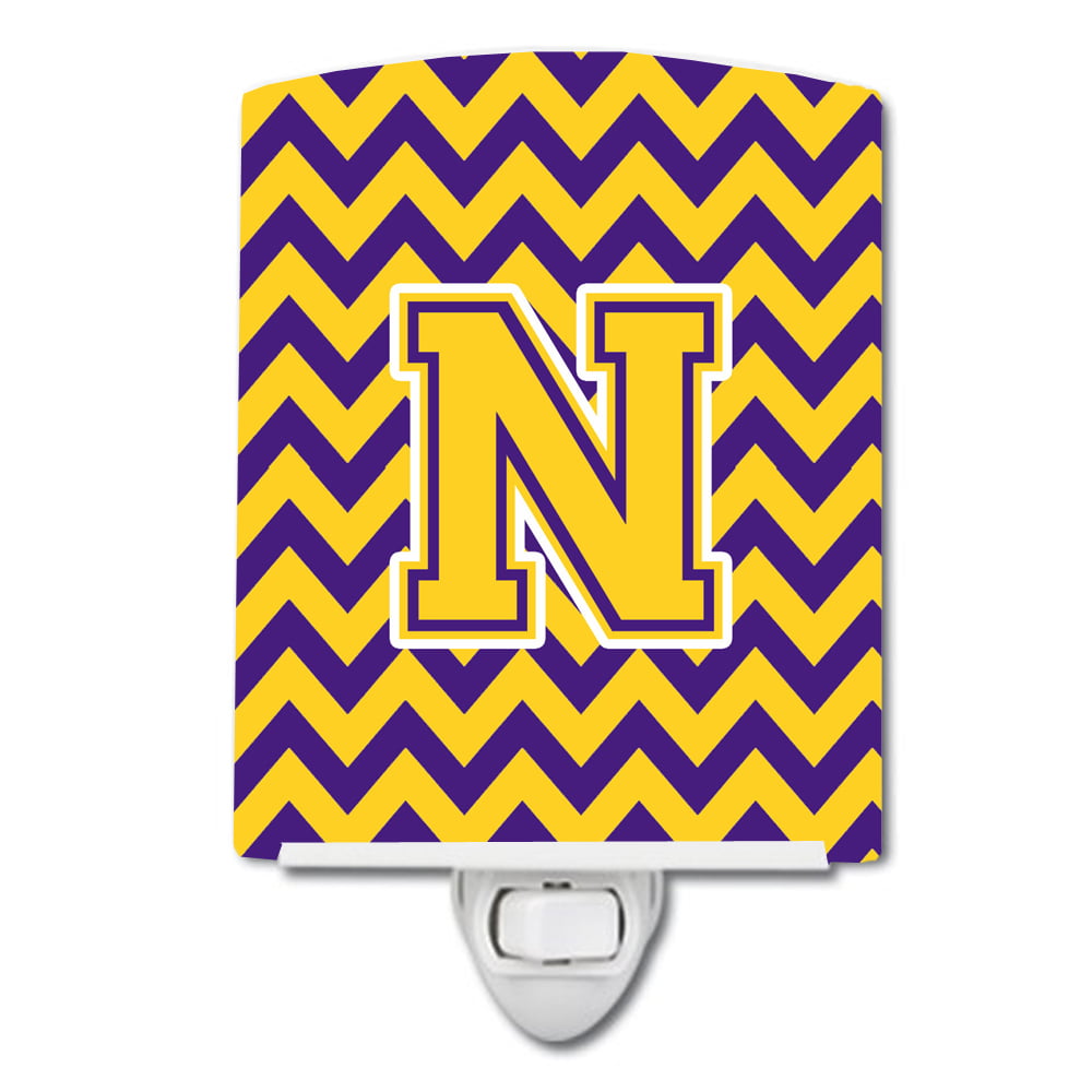 Letter N Chevron Purple & Gold Ceramic Night Light