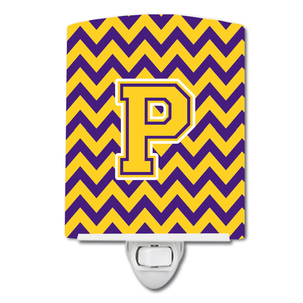 Letter P Chevron Purple & Gold Ceramic Night Light