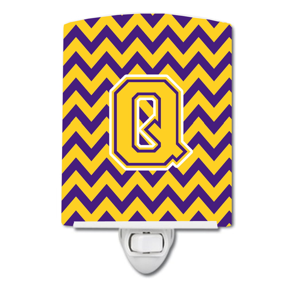 Letter Q Chevron Purple & Gold Ceramic Night Light