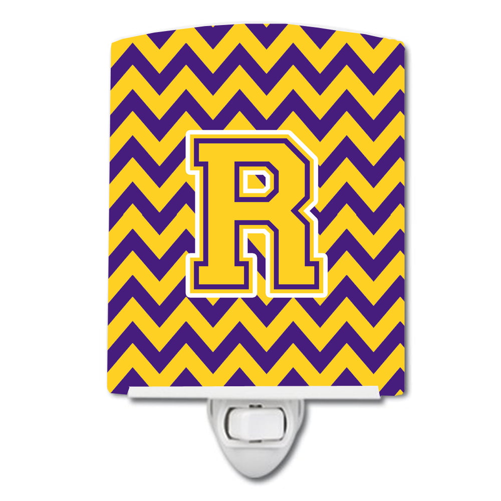 Letter R Chevron Purple & Gold Ceramic Night Light