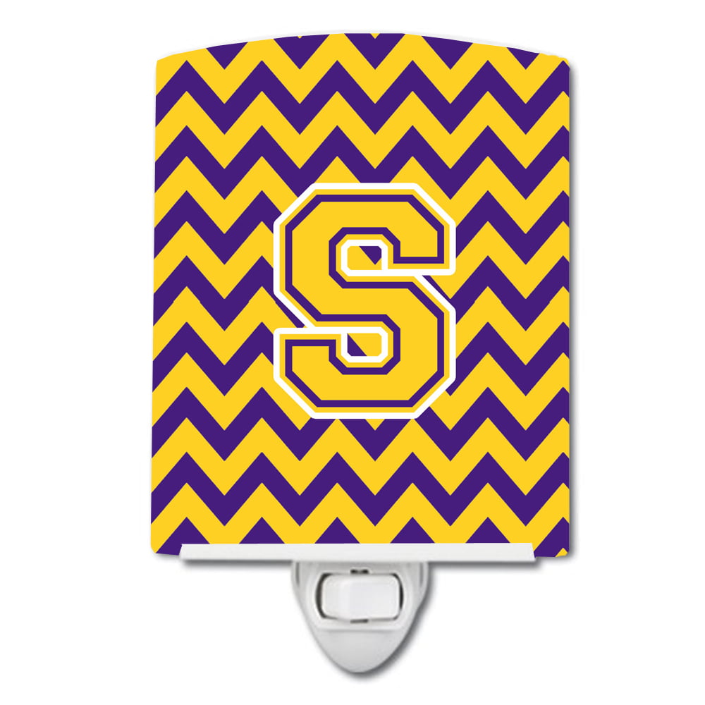 Letter S Chevron Purple & Gold Ceramic Night Light