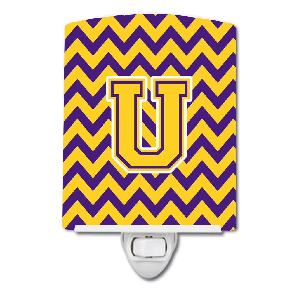 Letter U Chevron Purple & Gold Ceramic Night Light
