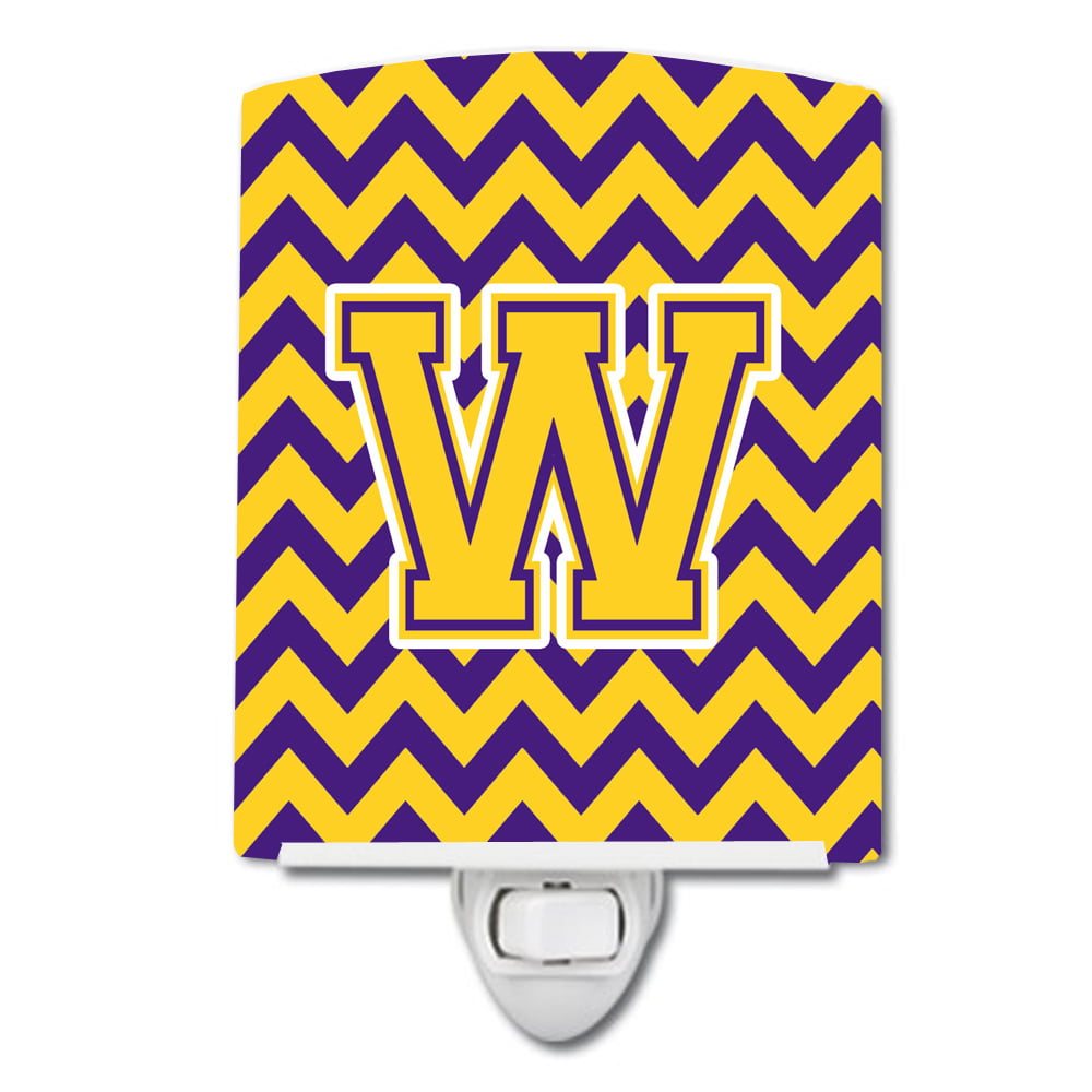 Letter W Chevron Purple & Gold Ceramic Night Light