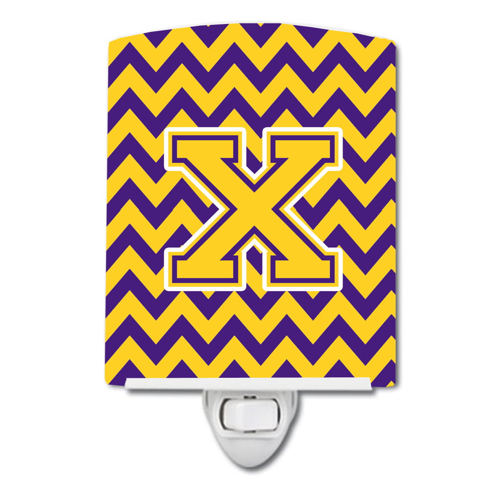 Letter X Chevron Purple & Gold Ceramic Night Light