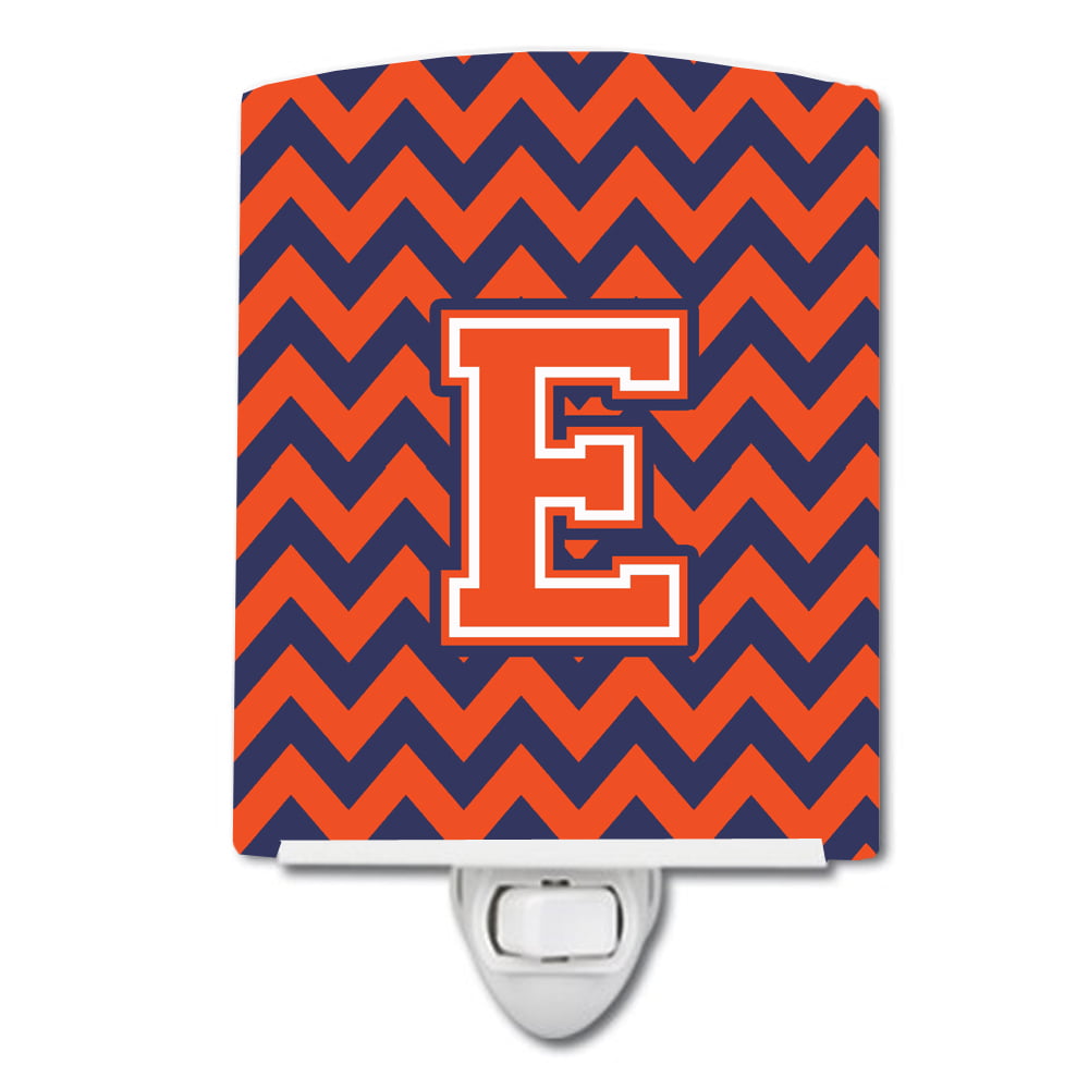 Letter E Chevron Orange & Blue Ceramic Night Light
