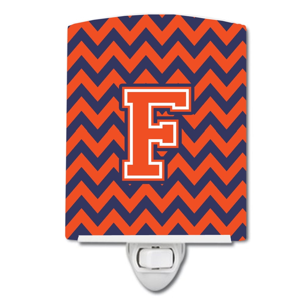 Letter F Chevron Orange & Blue Ceramic Night Light