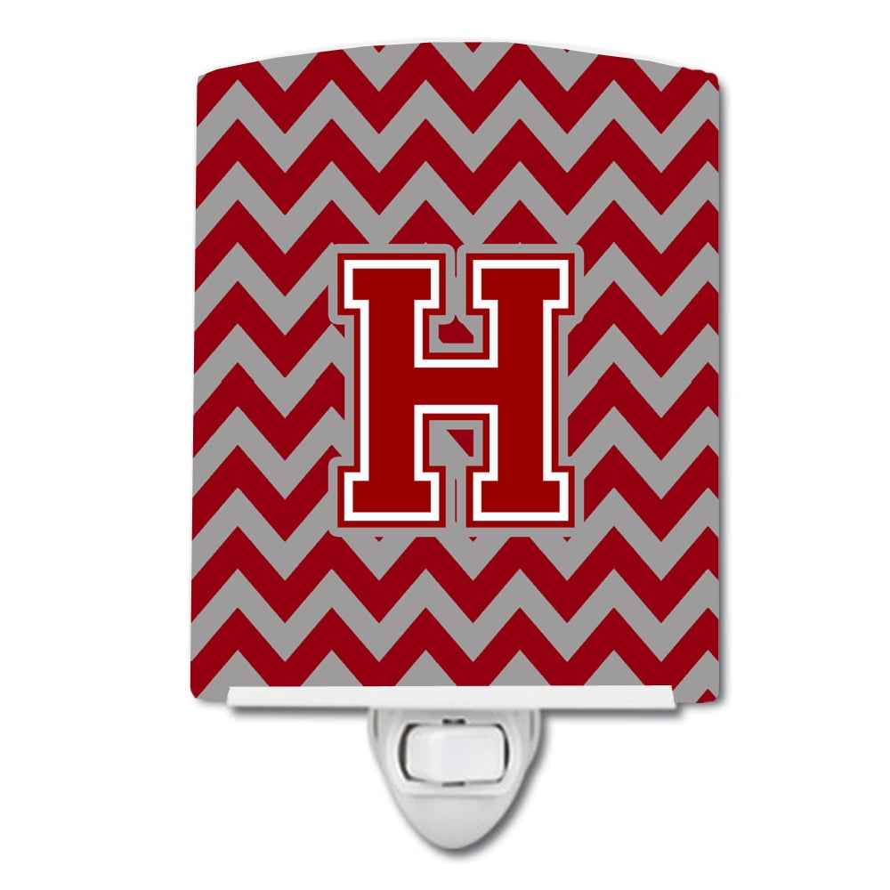 Letter H Chevron Maroon & White Ceramic Night Light