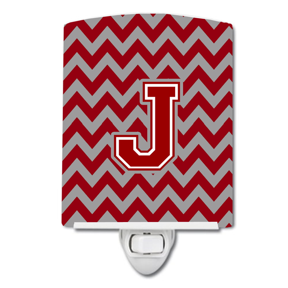 Letter J Chevron Maroon & White Ceramic Night Light