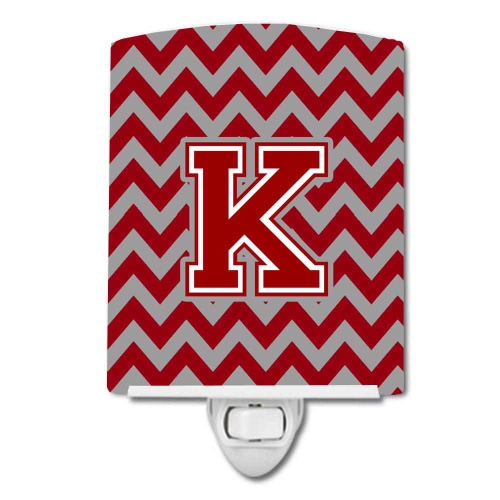 Letter K Chevron Maroon & White Ceramic Night Light