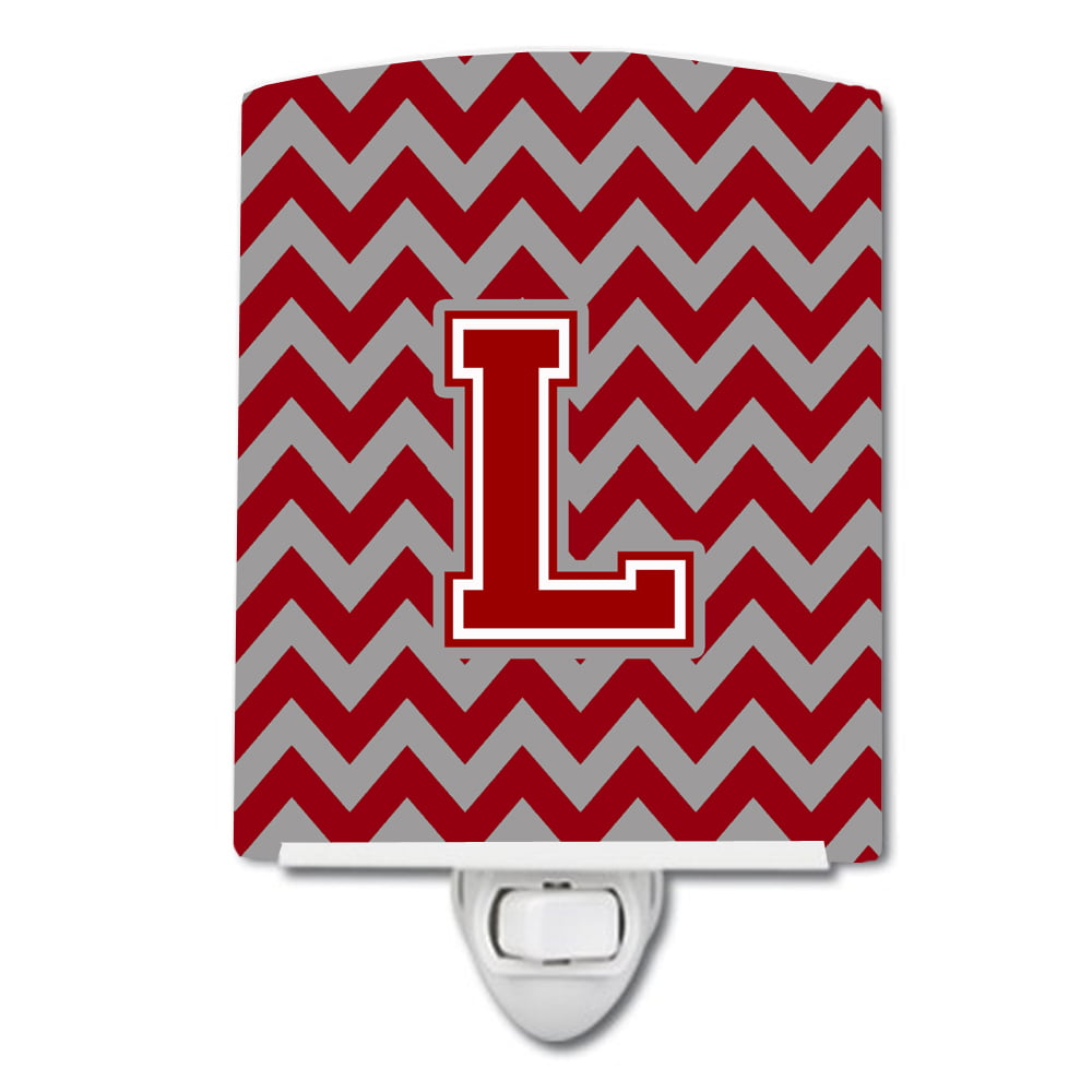 Letter L Chevron Maroon & White Ceramic Night Light