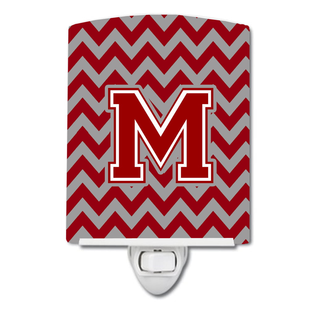Letter M Chevron Maroon & White Ceramic Night Light