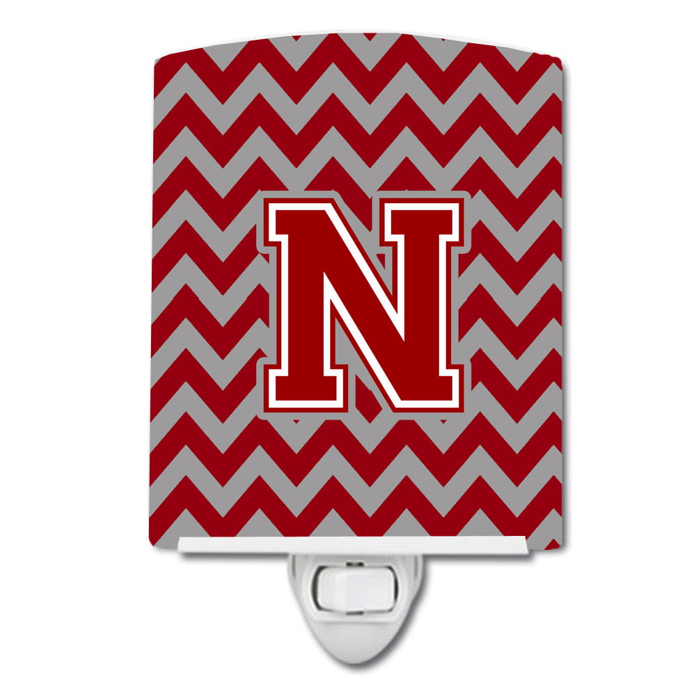 Letter N Chevron Maroon & White Ceramic Night Light