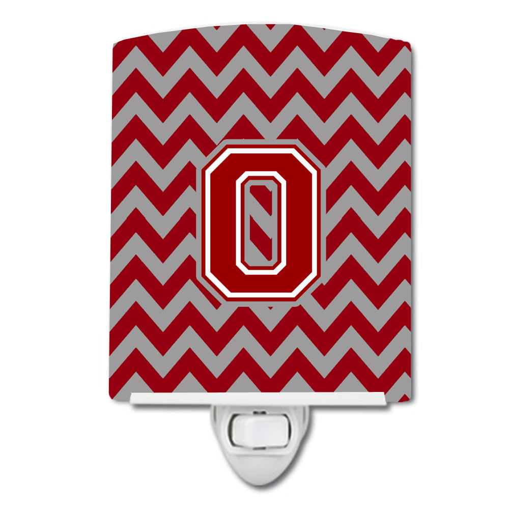 Letter O Chevron Maroon & White Ceramic Night Light