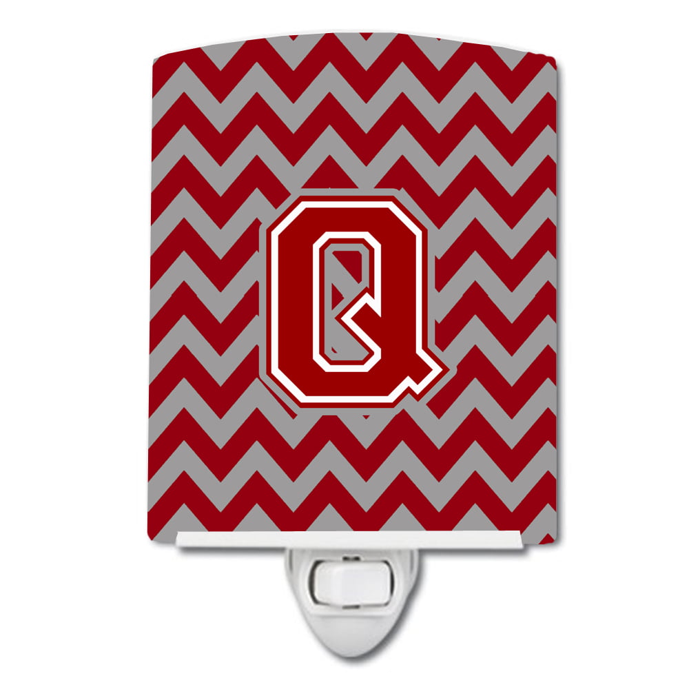 Letter Q Chevron Maroon & White Ceramic Night Light