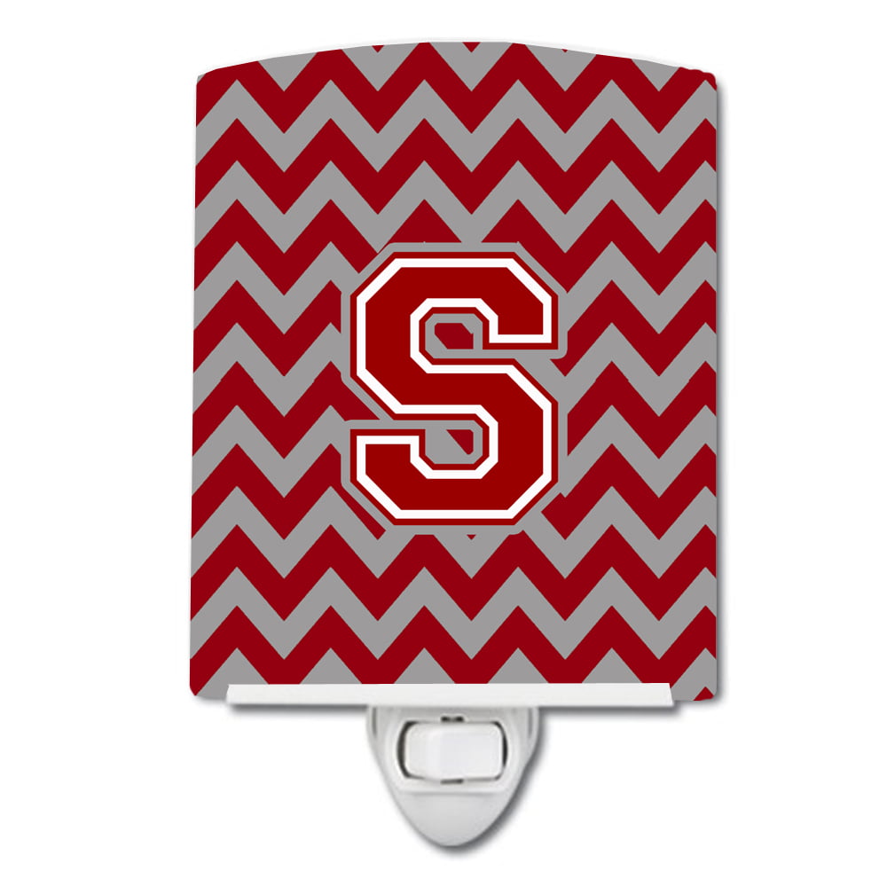 CJ1049-SCNL Letter S Chevron Maroon & White Ceramic Night Light