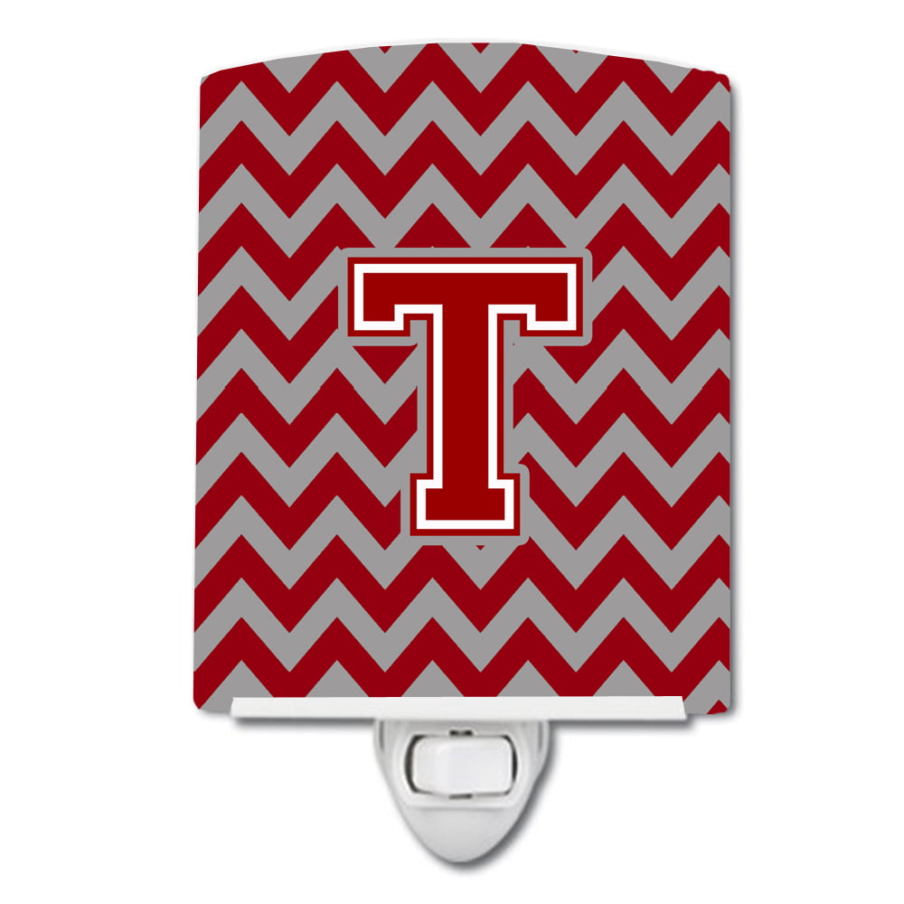 Letter T Chevron Maroon & White Ceramic Night Light