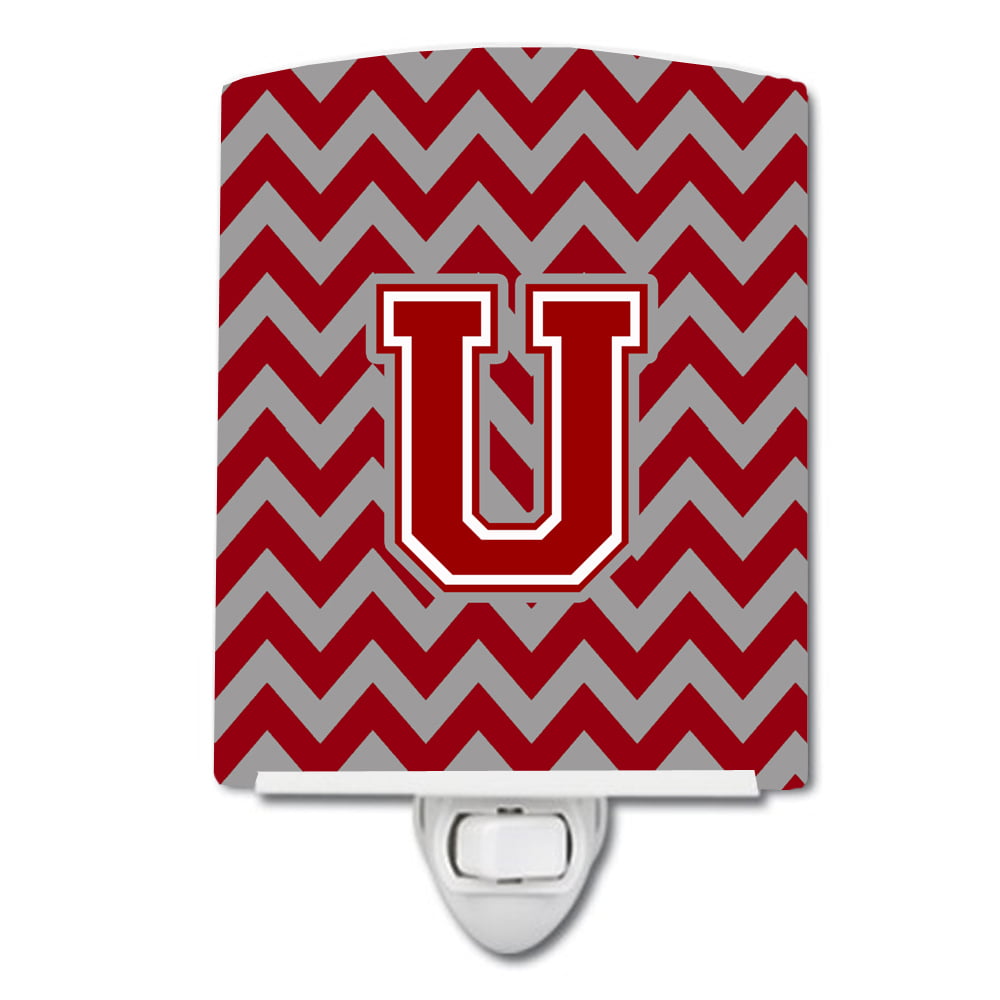 Letter U Chevron Maroon & White Ceramic Night Light