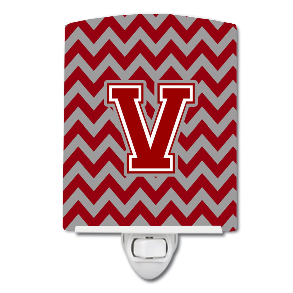 Letter V Chevron Maroon & White Ceramic Night Light