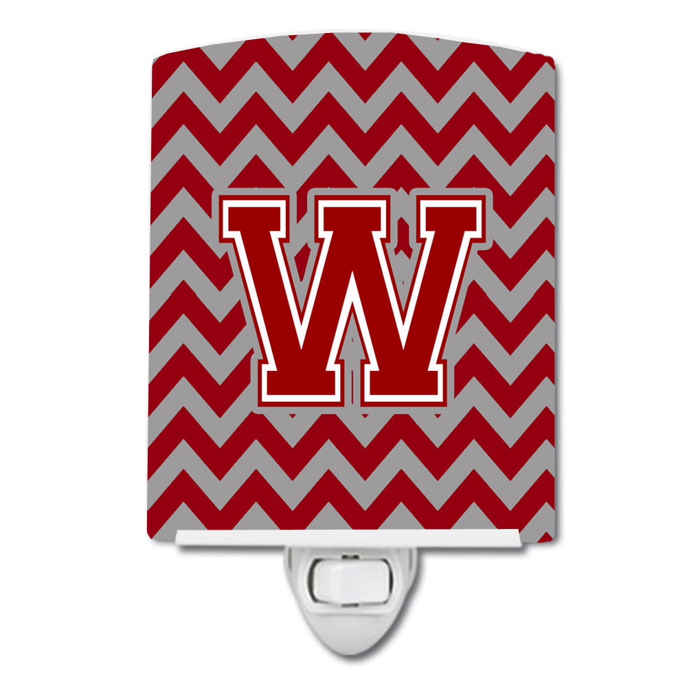 Letter W Chevron Maroon & White Ceramic Night Light