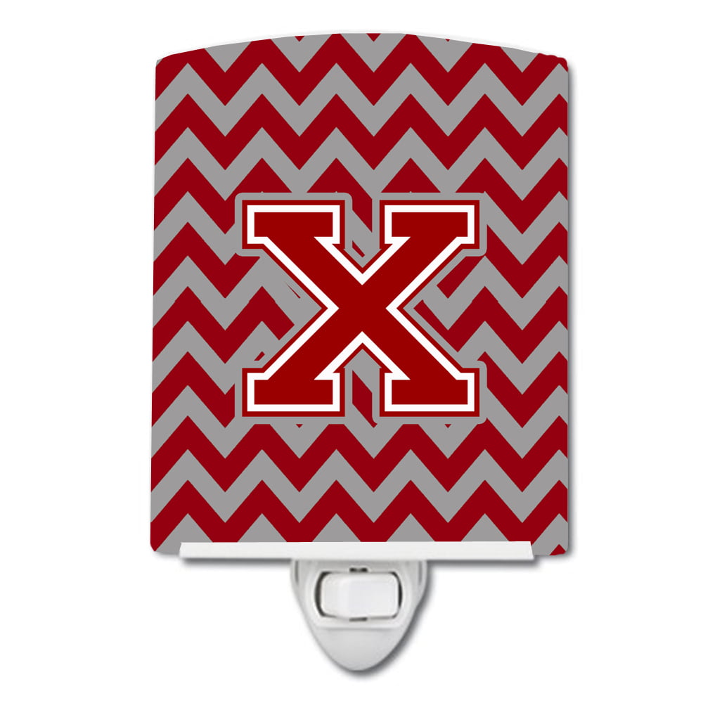 Letter X Chevron Maroon & White Ceramic Night Light