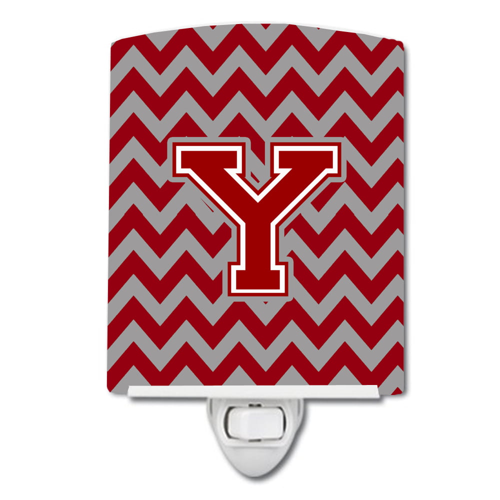 Letter Y Chevron Maroon & White Ceramic Night Light