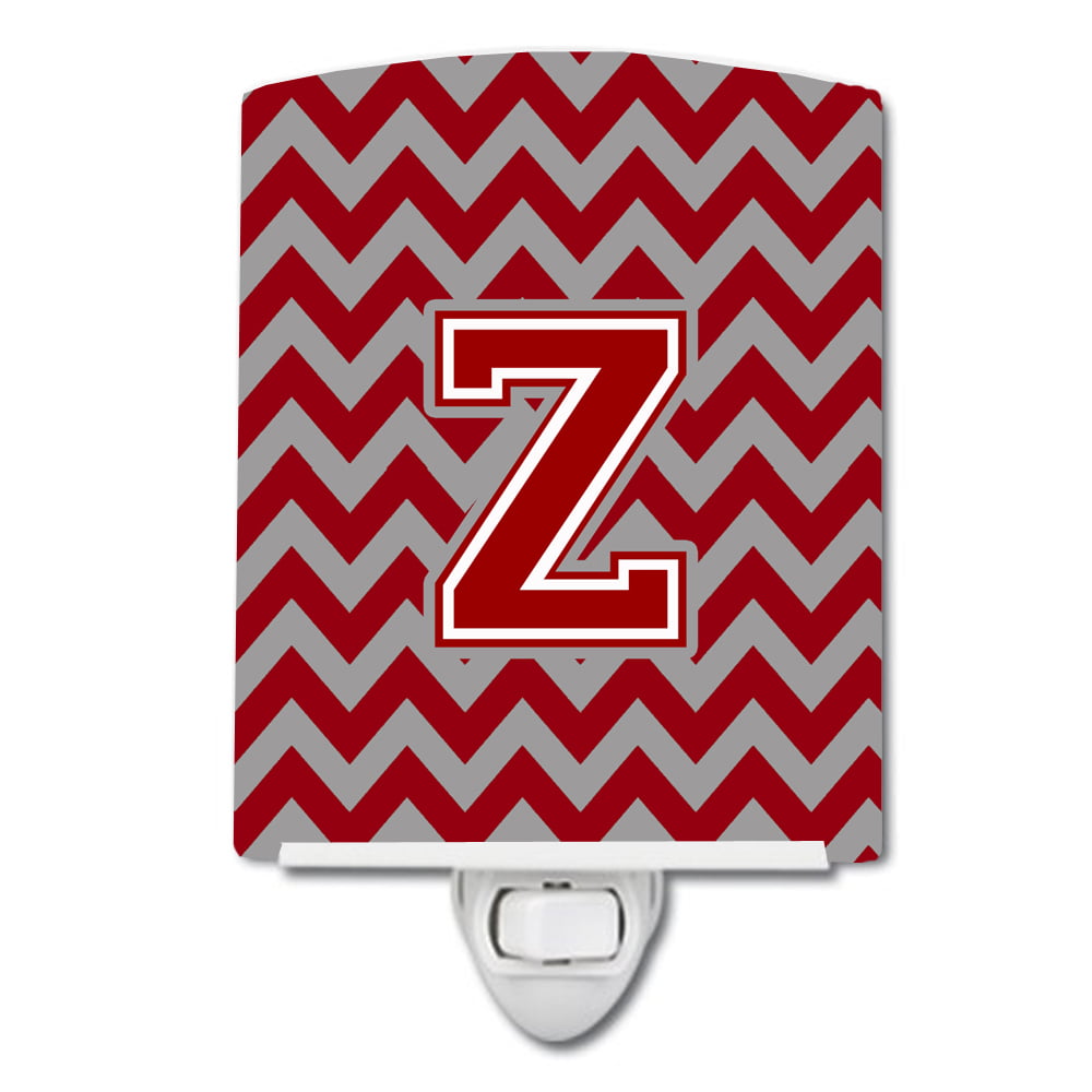 Letter Z Chevron Maroon & White Ceramic Night Light
