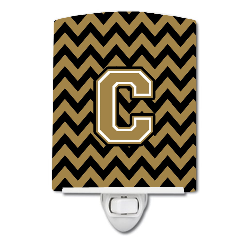 Letter C Chevron Black & Gold Ceramic Night Light