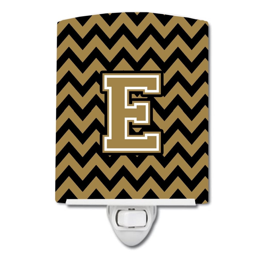 Letter E Chevron Black & Gold Ceramic Night Light
